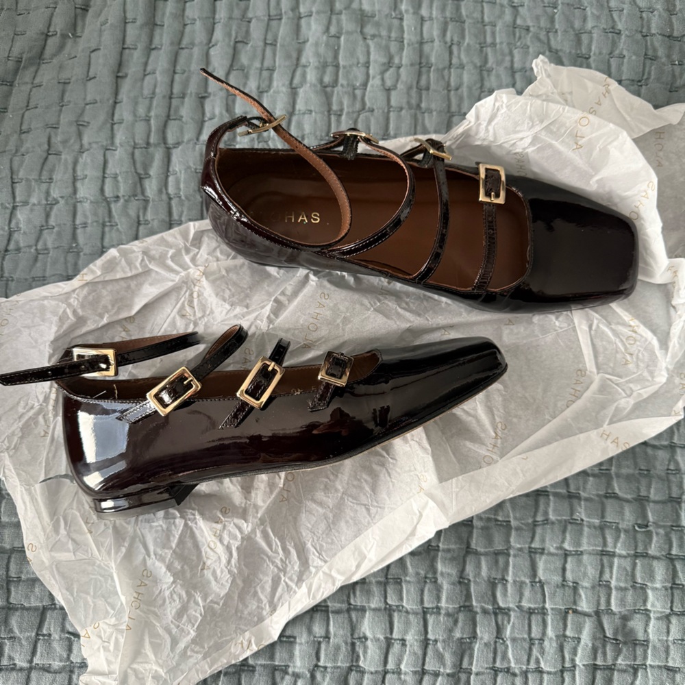 ALOHAS Dark Brown Patent Leather Square Toe Mary Jane - 36/6